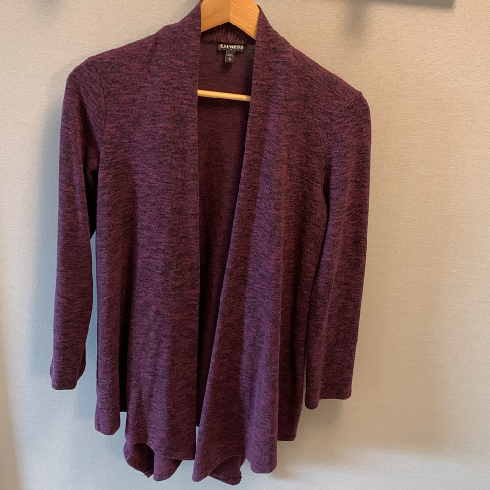 Express SzMed flowing open front Purple/Black lightweight sweater businesscasual